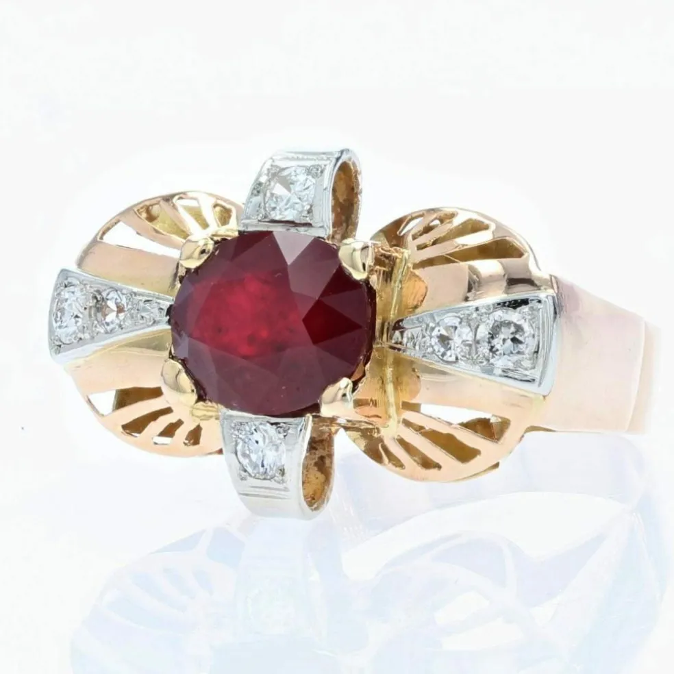 Bague vintage rubis et diamants