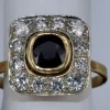 Bague Vintage Saphir Bleu et Diamants en or jaune