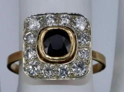 Bague Vintage Saphir Bleu et Diamants en or jaune