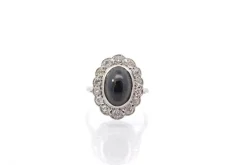 Bague vintage saphir cabochon et diamants en platine