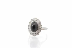 Bague vintage saphir cabochon et diamants en platine