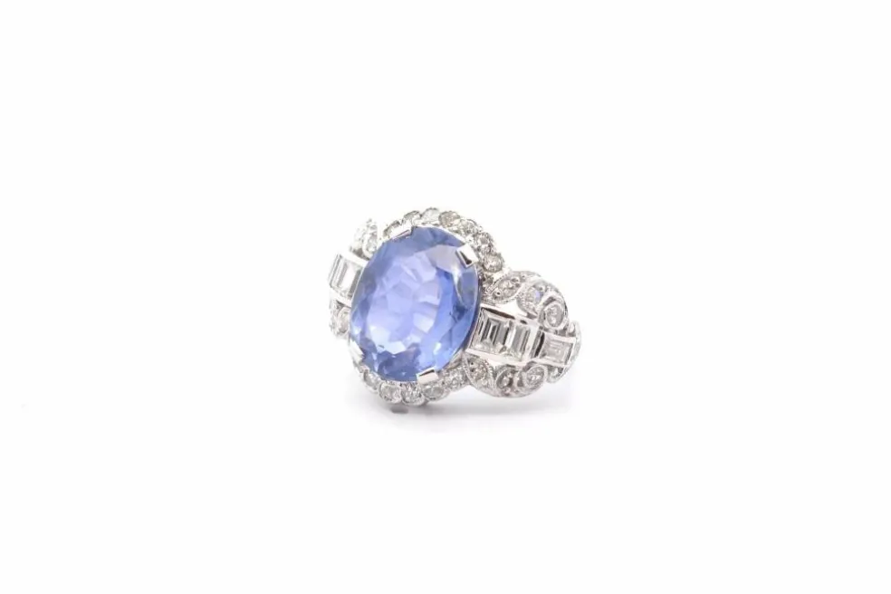Bague vintage saphir de 6,51cts et diamants