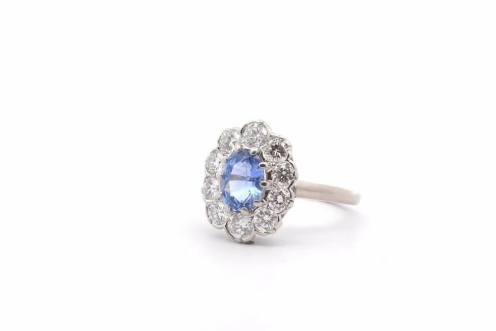 Bague vintage saphir de Ceylan diamants