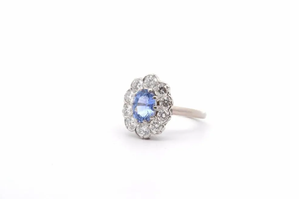 Bague vintage saphir de Ceylan diamants