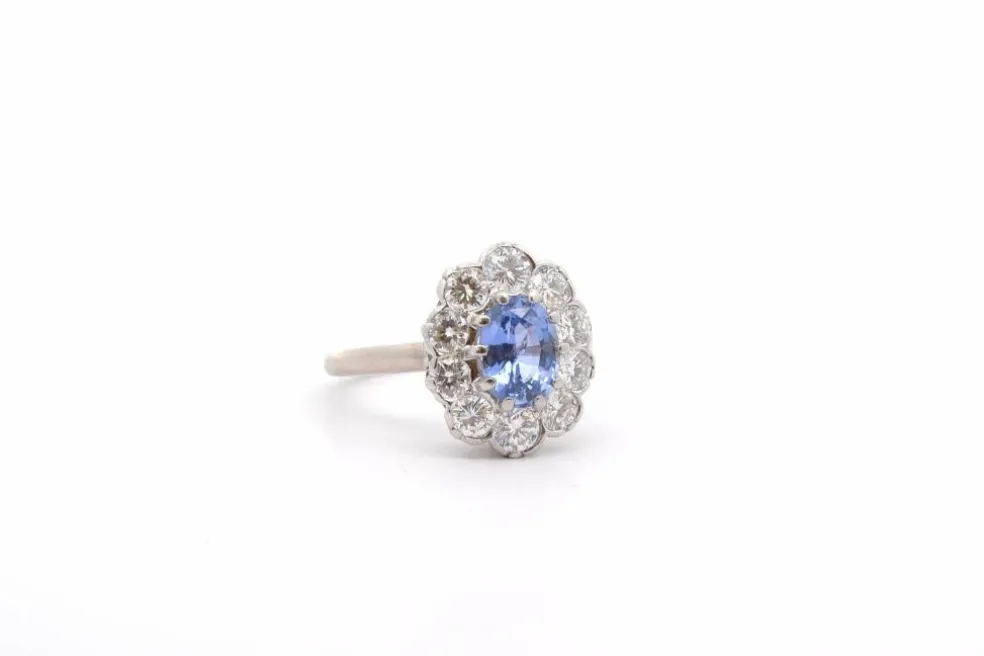 Bague vintage saphir de Ceylan diamants