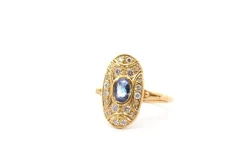 Bague vintage saphir et diamants en or jaune