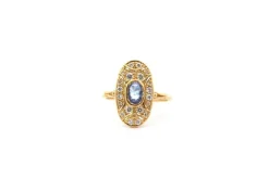 Bague vintage saphir et diamants en or jaune