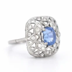 Bague Vintage Saphir et Diamants, Style Art Déco