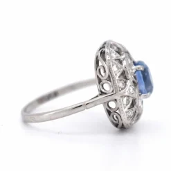 Bague Vintage Saphir et Diamants, Style Art Déco