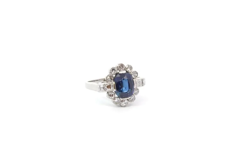 Bague vintage saphir et diamants en platine