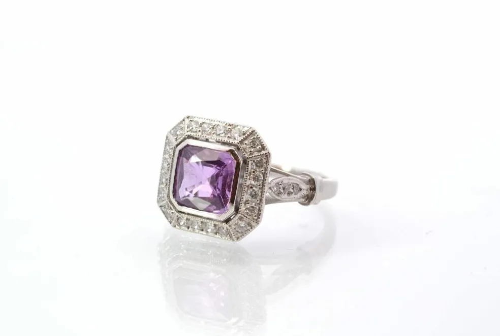 Bague vintage saphir et diamants en platine