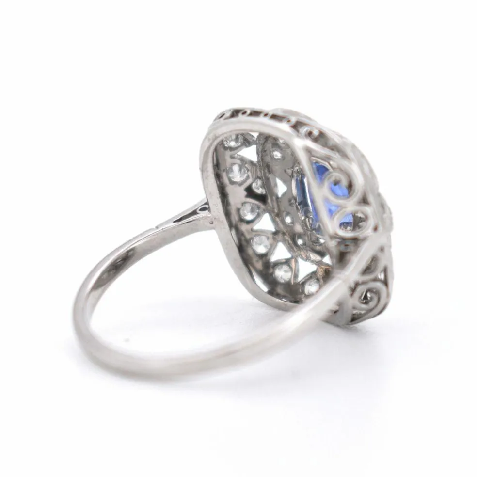 Bague Vintage Saphir et Diamants, Style Art Déco