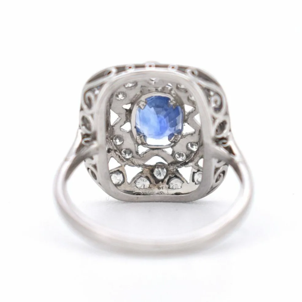 Bague Vintage Saphir et Diamants, Style Art Déco