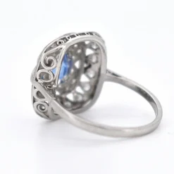 Bague Vintage Saphir et Diamants, Style Art Déco