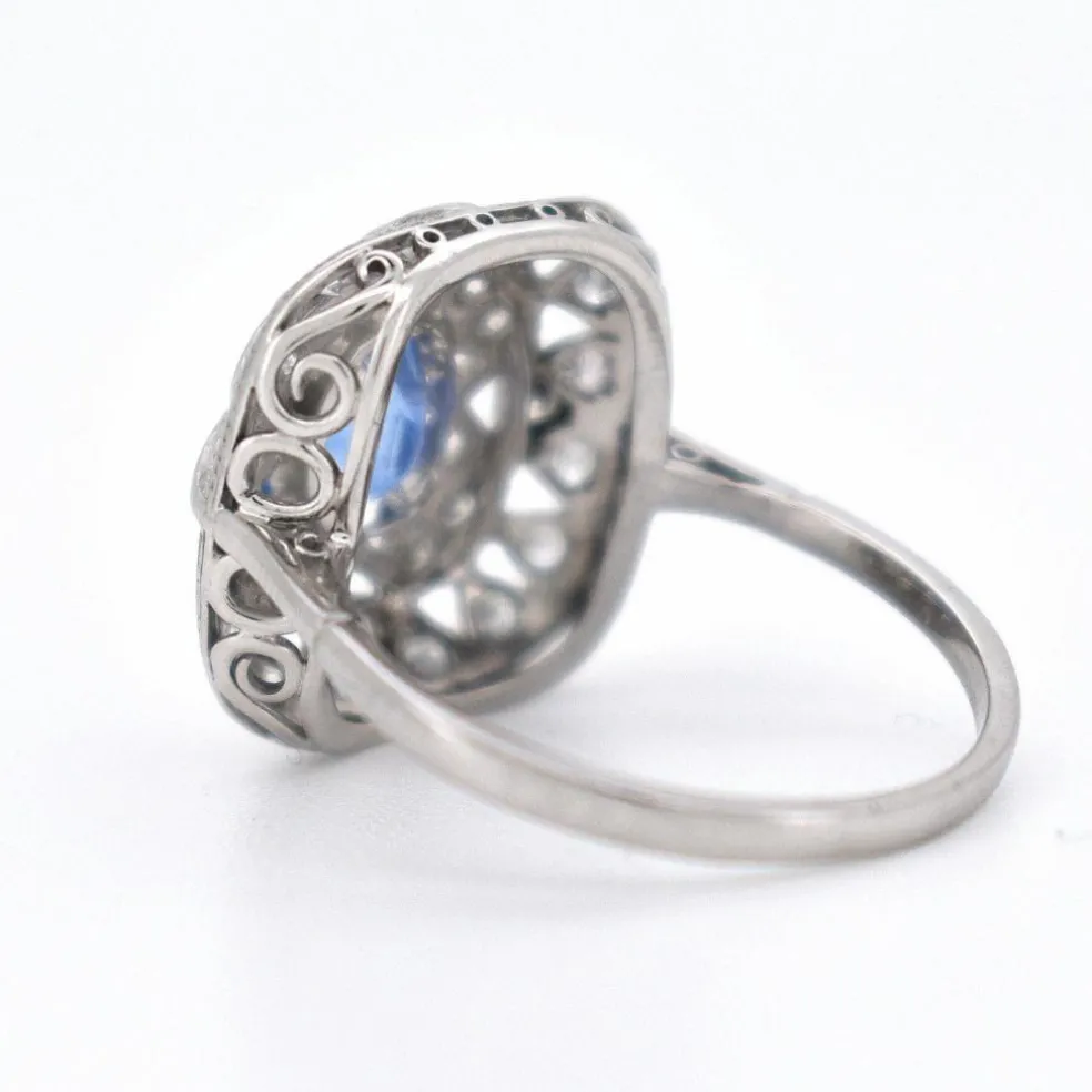 Bague Vintage Saphir et Diamants, Style Art Déco