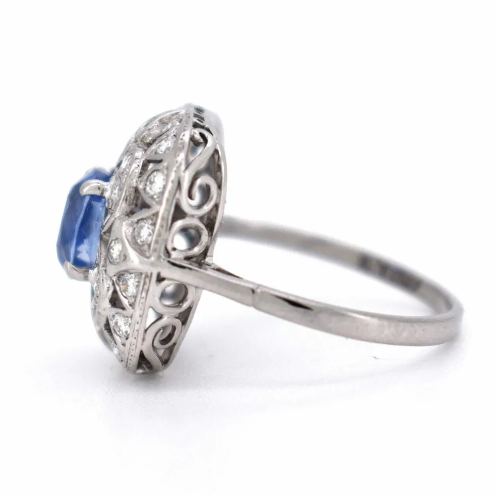 Bague Vintage Saphir et Diamants, Style Art Déco