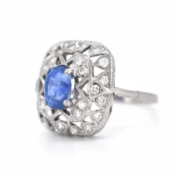 Bague Vintage Saphir et Diamants, Style Art Déco