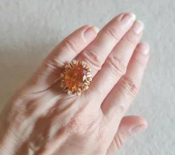 Bague vintage saphir orange perles