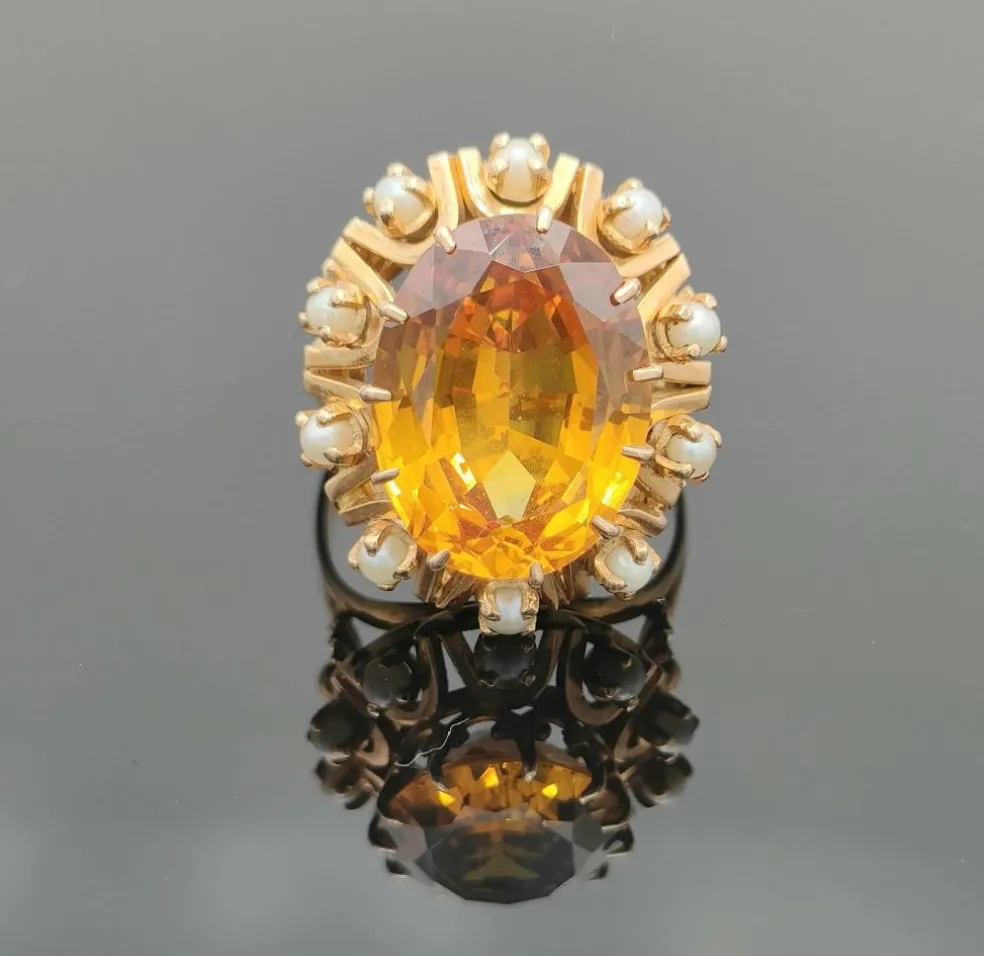 Bague vintage saphir orange perles