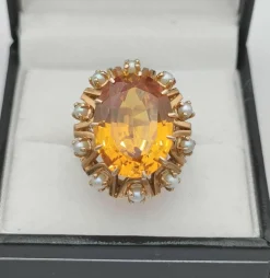 Bague vintage saphir orange perles