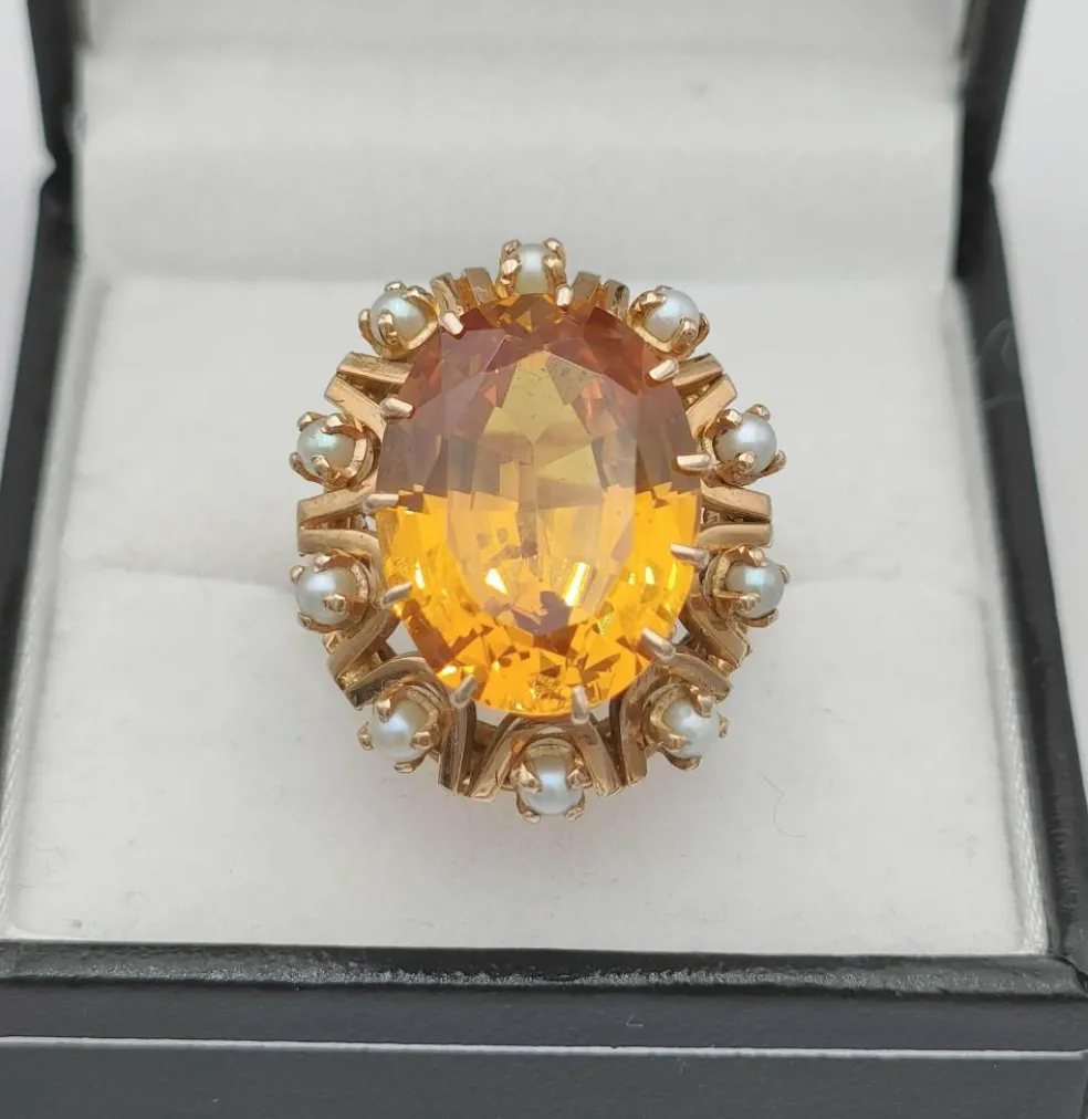 Bague vintage saphir orange perles