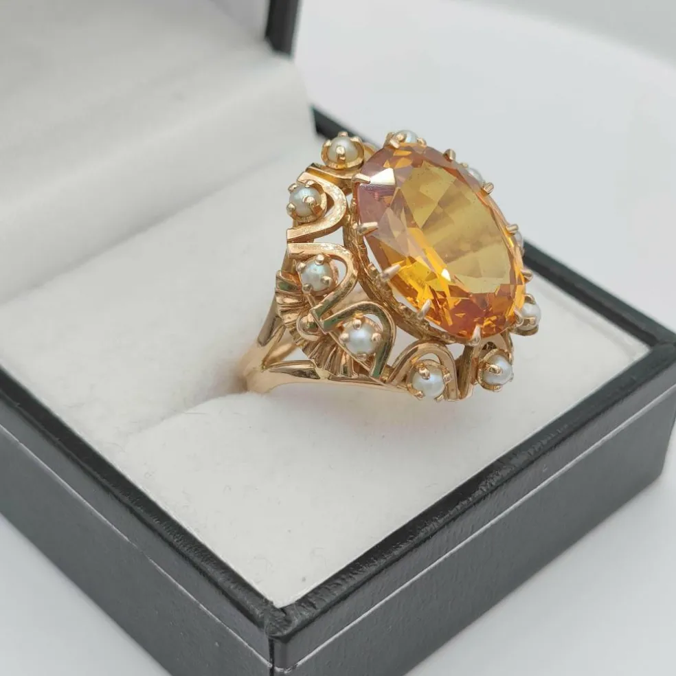 Bague vintage saphir orange perles