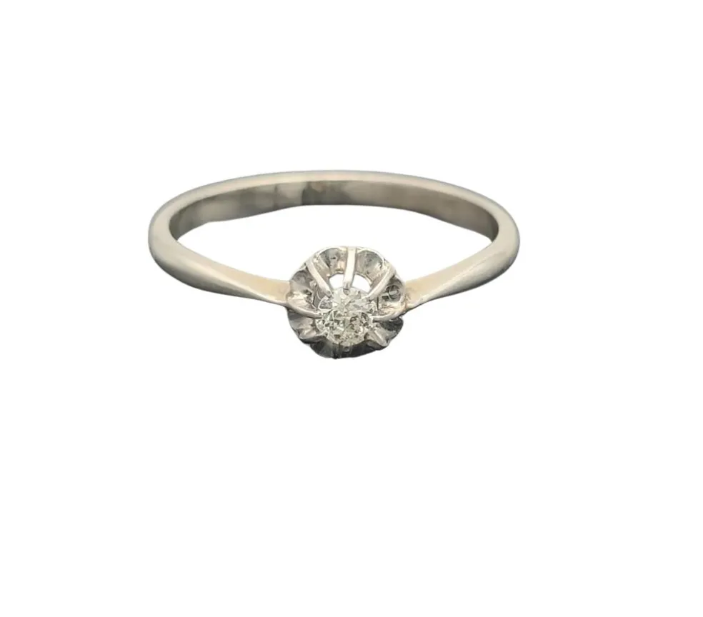 Bague vintage solitaire diamant or gris 18K