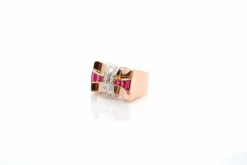 Bague vintage tank diamants et rubis