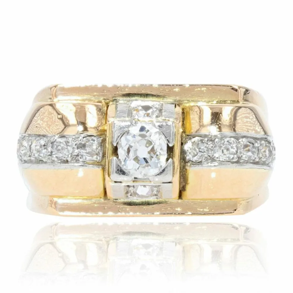 Bague vintage tank or jaune diamants