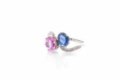 Bague vintage toi et moi saphirs et diamants en platine