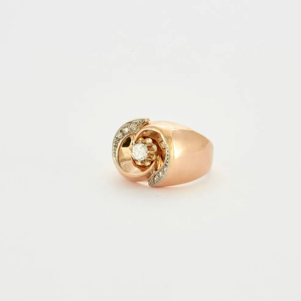 Bague vintage tourbillon diamants or rose