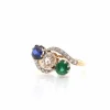 Bague vintage trilogie diamant, saphir et émeraude