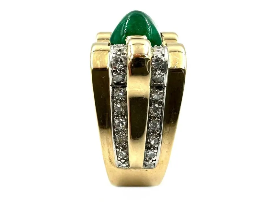 Bague vintage vers 1950 or jaune, émeraude et diamants