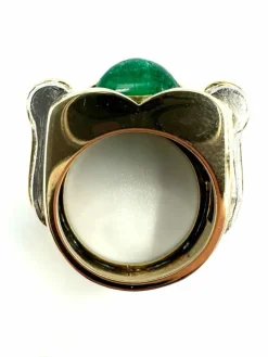 Bague vintage vers 1950 or jaune, émeraude et diamants