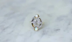 Bague volutes Or jaune Argent Diamants Opales