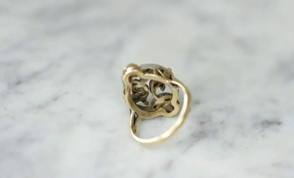 Bague volutes Or jaune Argent Diamants Opales