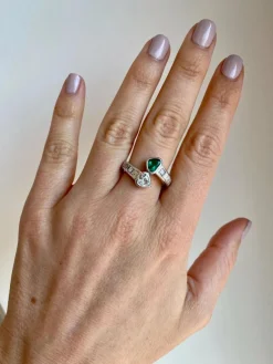 Bague "Vous et Moi" Emeraude Diamants