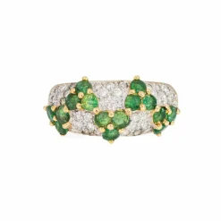 Bague zigzag en or jaune, émeraude et diamants des années 80