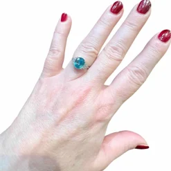 Bague zircon bleu naturel diamants