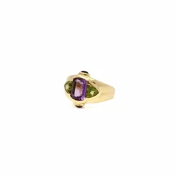 Bague lilas améthyste et péridots