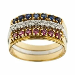 Bagues Riviera avec saphirs, rubis et diamants
