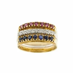 Bagues Riviera avec saphirs, rubis et diamants