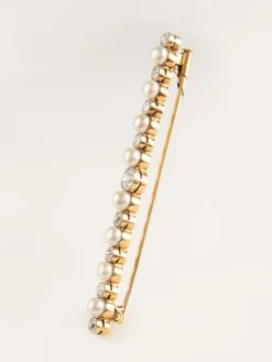 Barrette perles fines et diamants, or jaune et platine