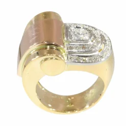 Beauté architecturale : bague vintage en or jaune, rouge et platine avec diamants des années 1950