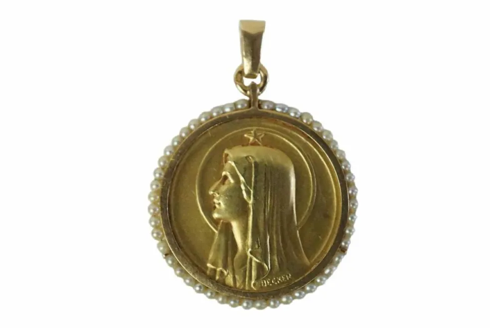 Becker - Médaille religieuse Maris Stella en or et perles fines