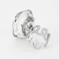 BERNARD DELETTREZ - Bague or blanc, diamants et jaspe blanc