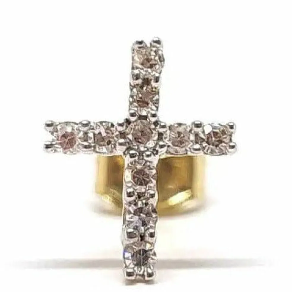 Boucle d'oreille croix diamants or jaune