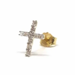 Boucle d'oreille croix diamants or jaune