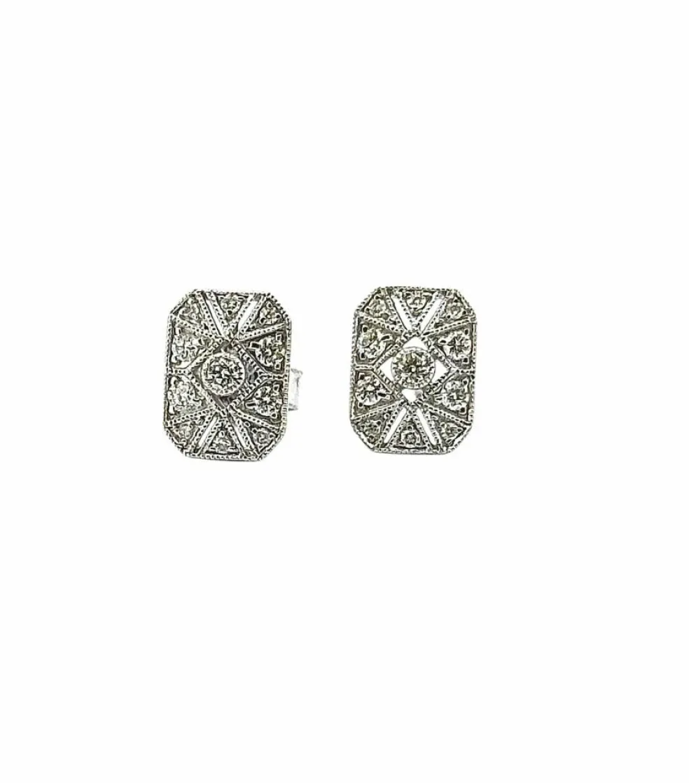 Boucle d’oreilles art déco or blanc et diamants