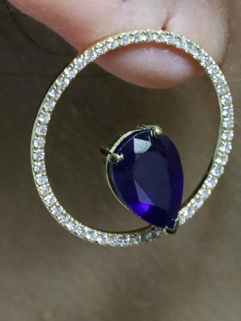 Boucle d'oreilles Or jaune Saphir Ceylan et Diamants